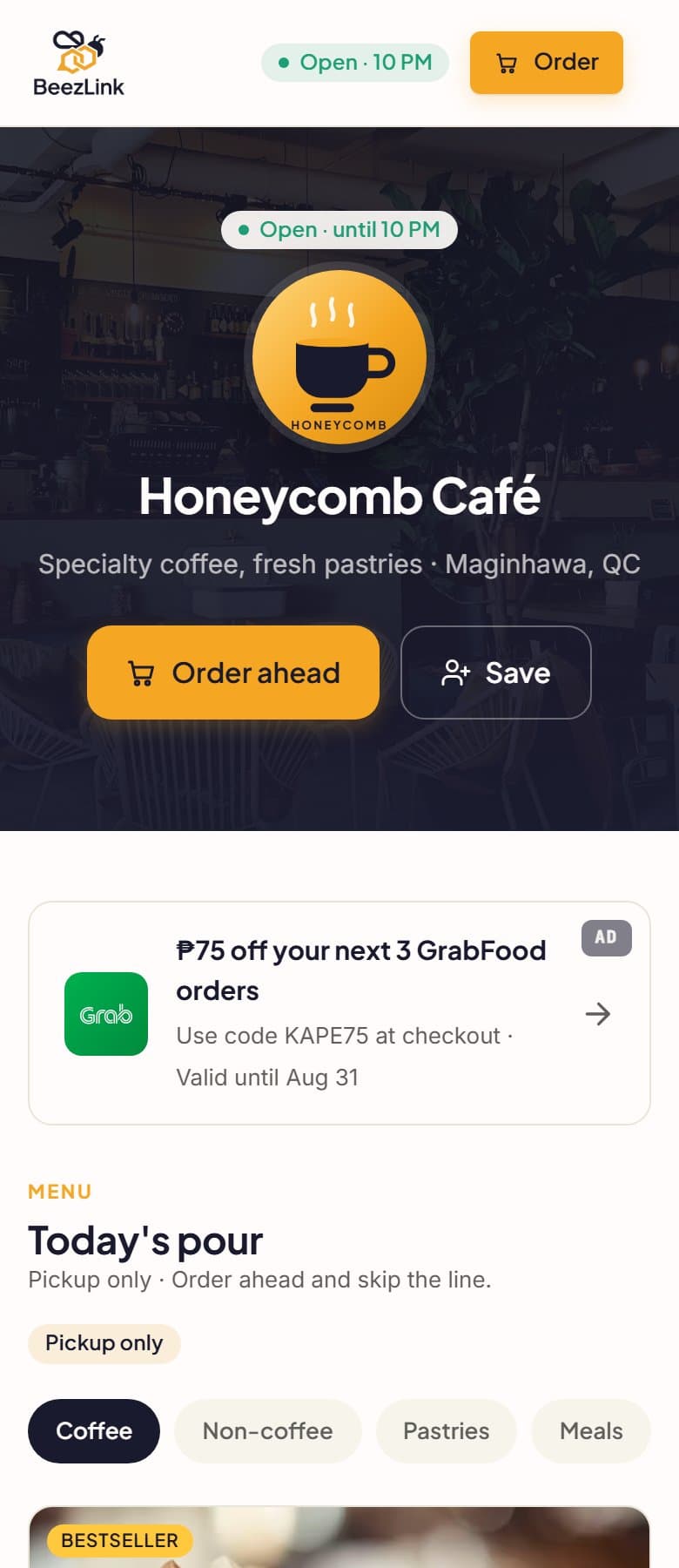 Honeycomb Café on BeezLink — menu and hours