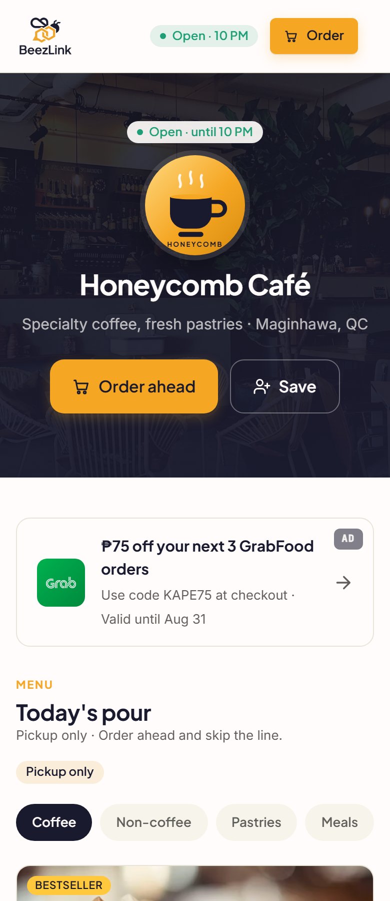 Honeycomb Café on BeezLink — menu and hours