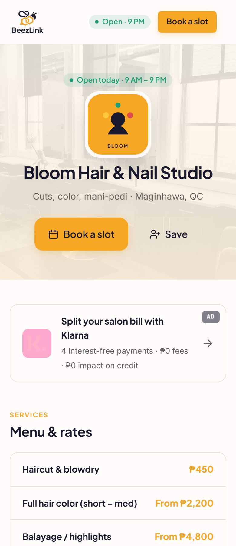 Bloom Hair & Nail Studio template preview