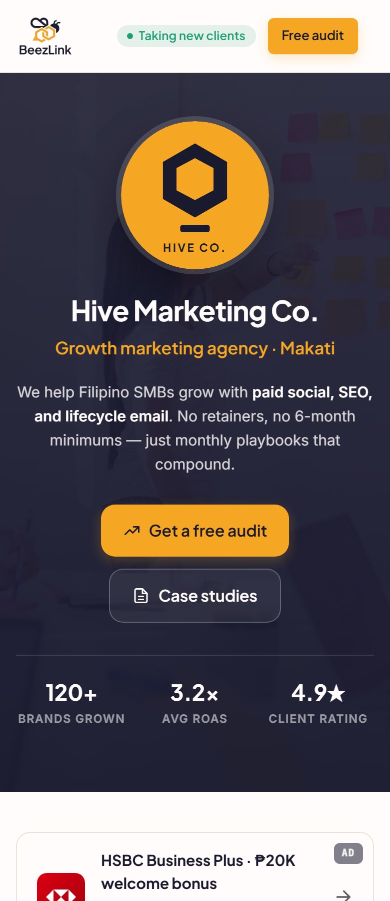 Hive Marketing Co. template preview